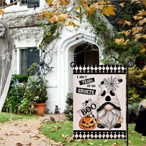 Gnome Halloween Ghost Spider Boo Garden Flag Double Sided 12.5 × 18 Inch - Picture 4 of 6